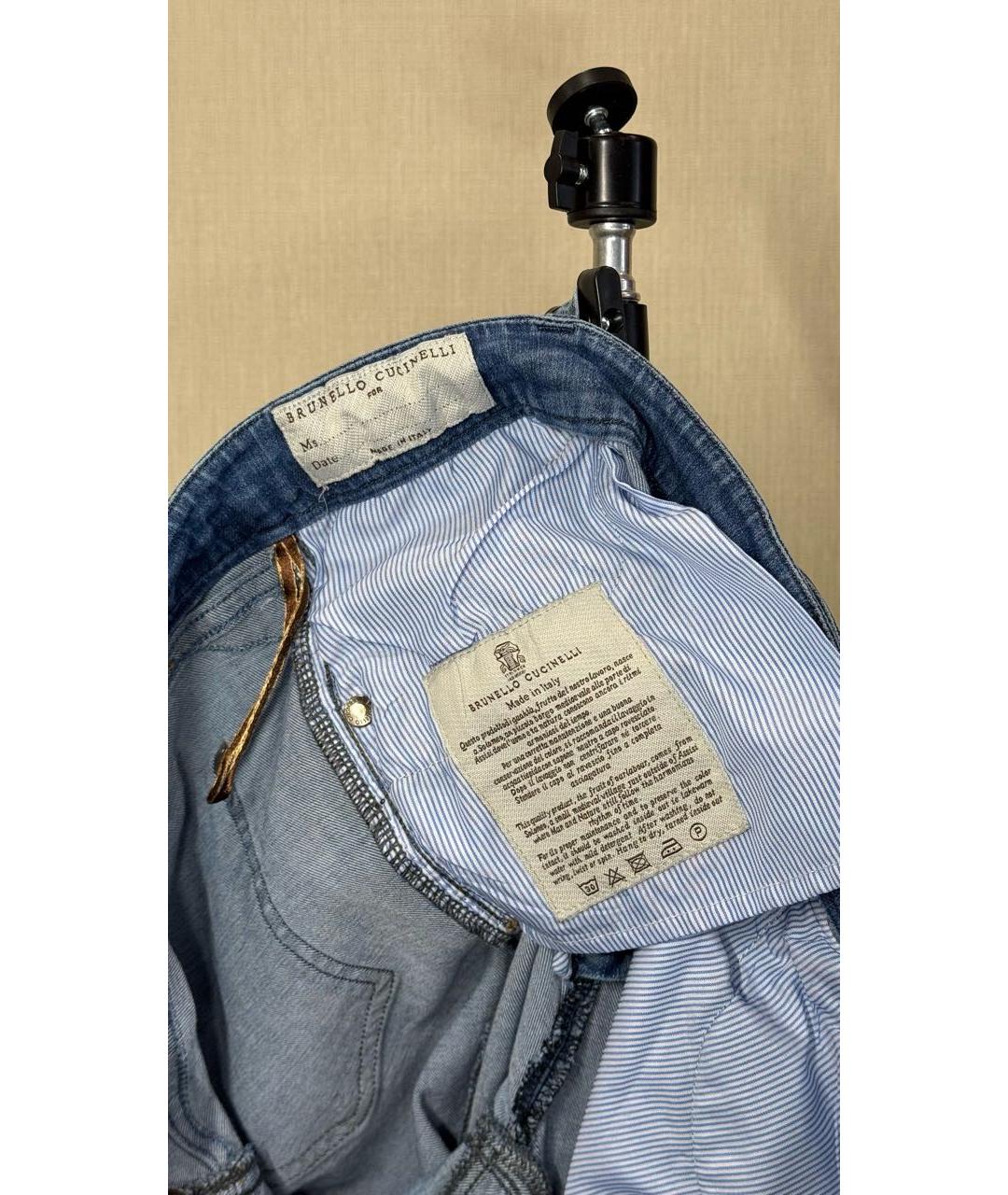 BRUNELLO CUCINELLI Синие хлопковые джинсы слим, фото 3