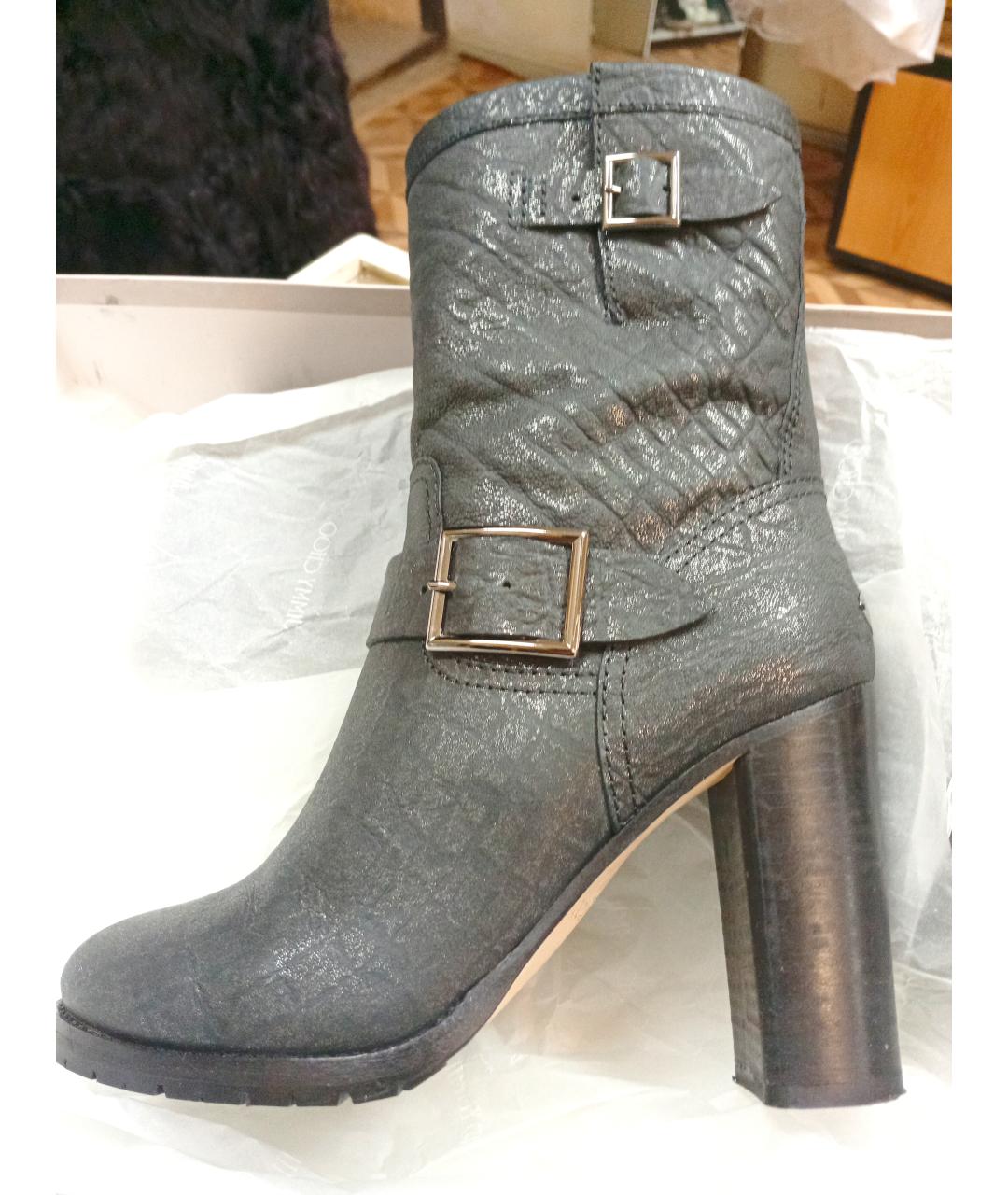 JIMMY CHOO Антрацитовые кожаные сапоги, фото 5