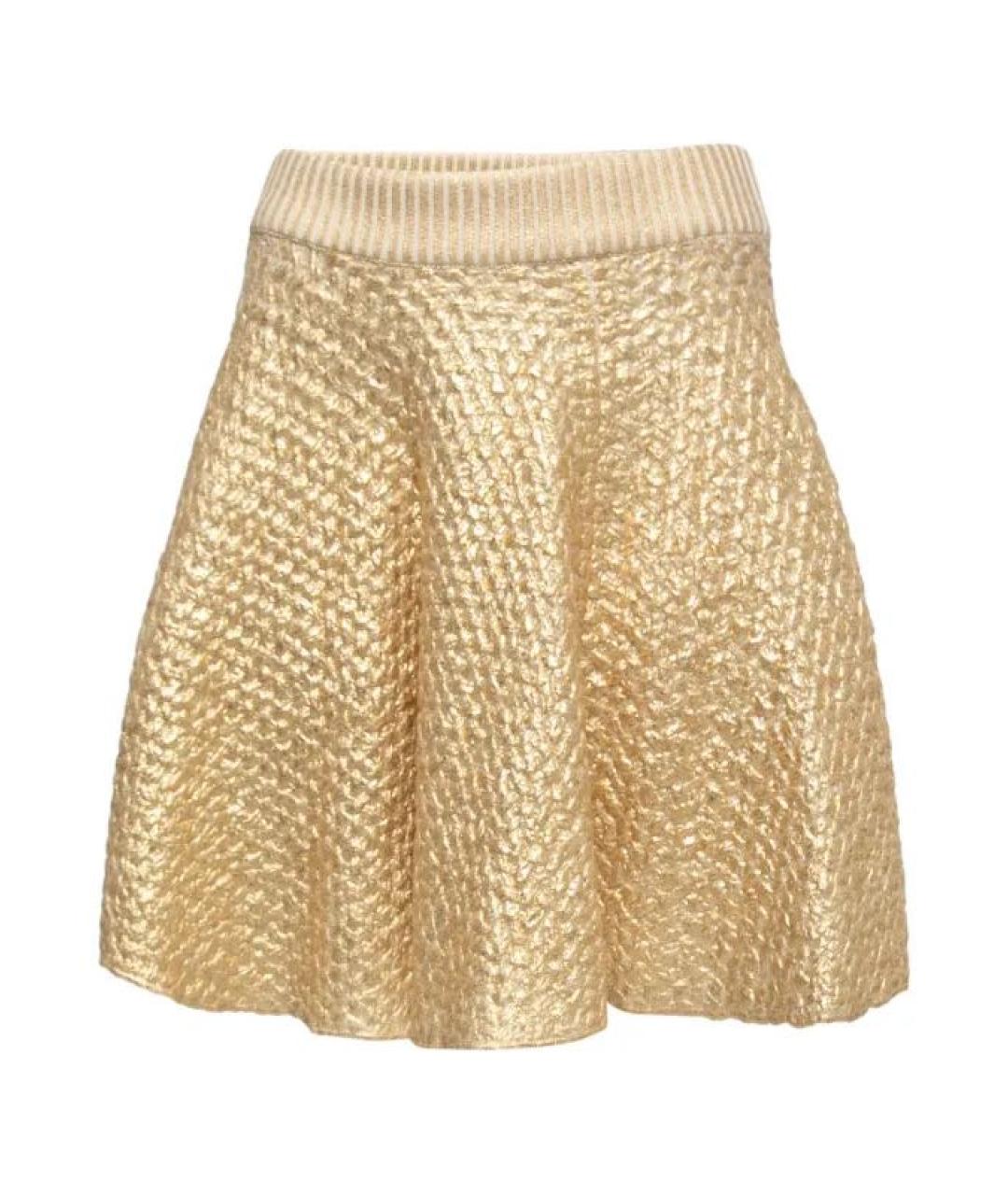 VALENTINO Золотая шерстяная юбка мини, фото 1