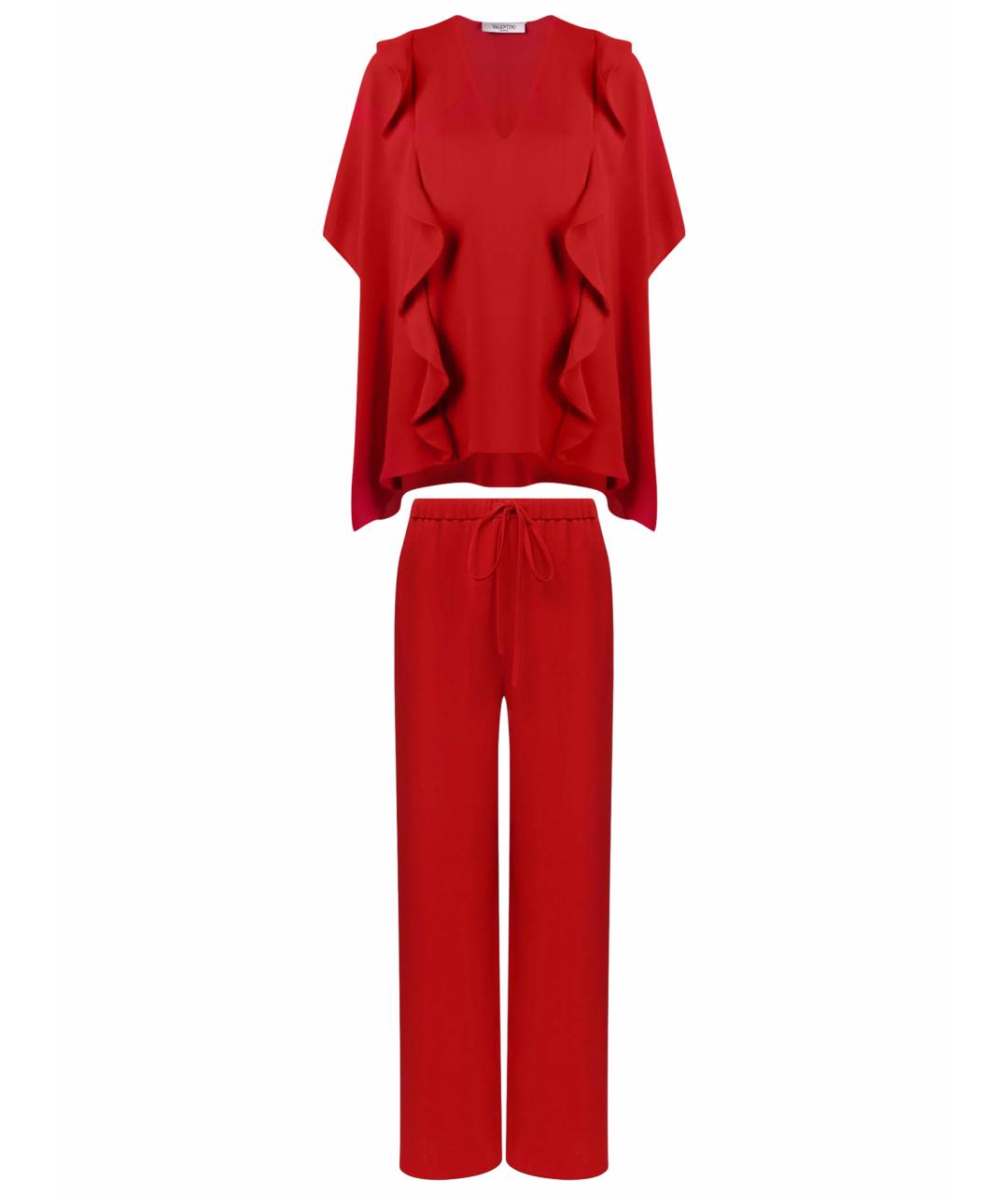 VALENTINO Красный шелковый костюм с брюками, фото 1