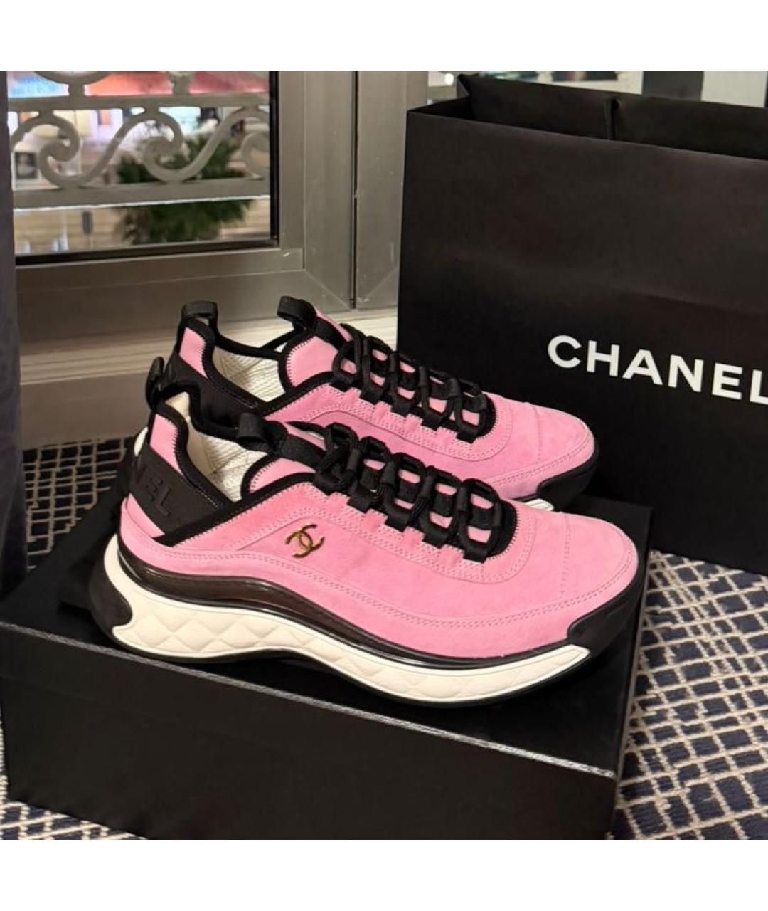 CHANEL Розовые замшевые кроссовки, фото 9