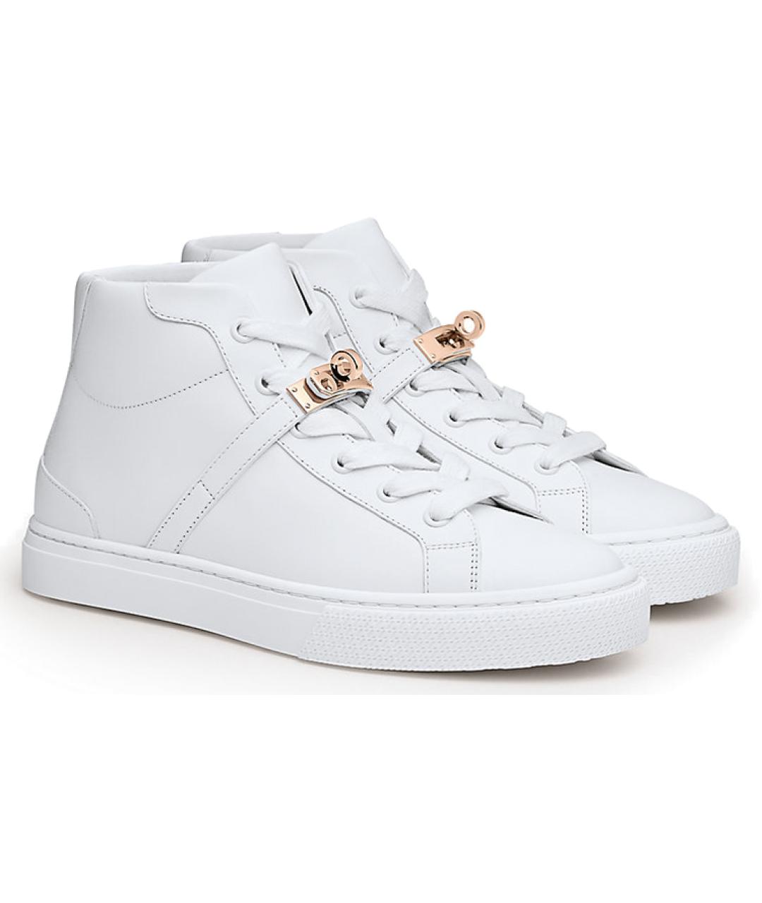 HERMES Белые кожаные кеды, фото 4