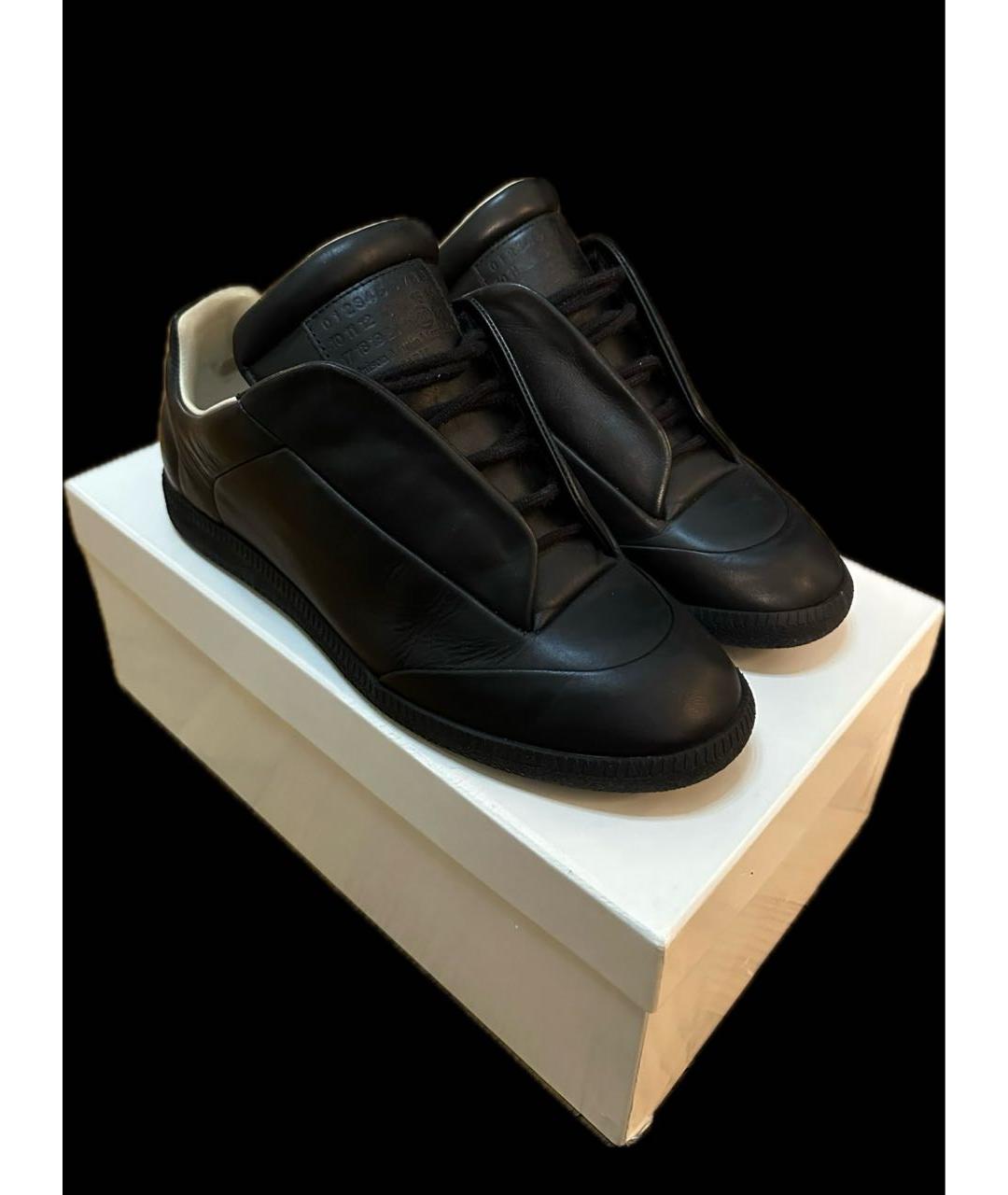 MAISON MARGIELA Черные кожаные низкие кроссовки / кеды, фото 2