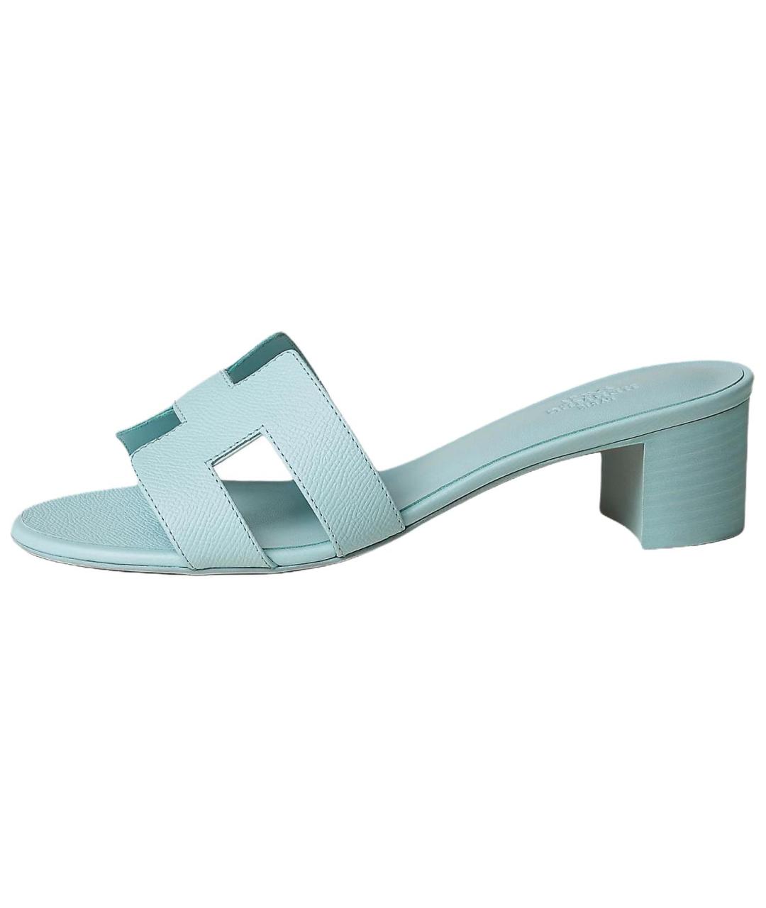 HERMES Голубые кожаные сандалии, фото 2