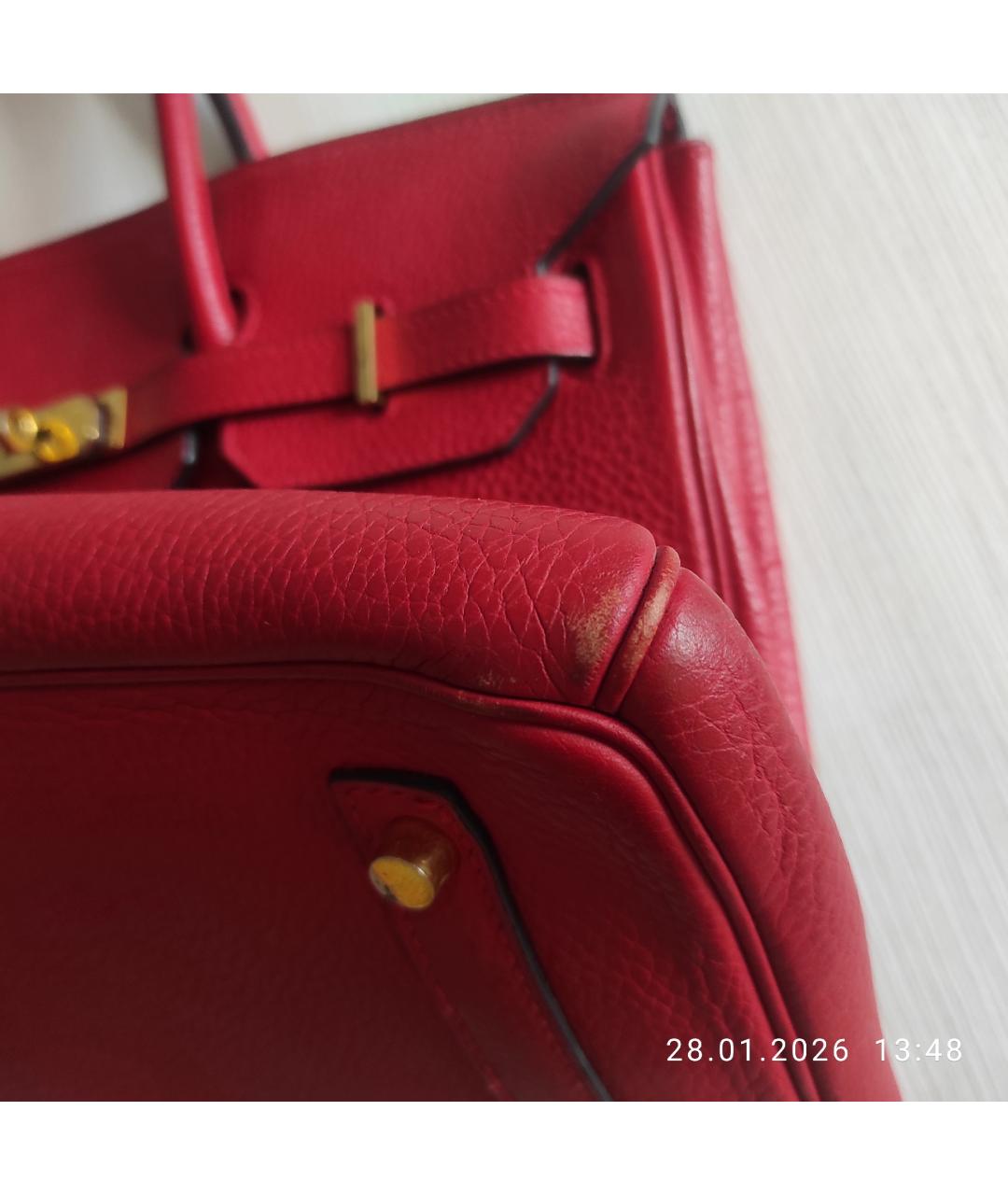 HERMES Красная кожаная сумка с короткими ручками, фото 2