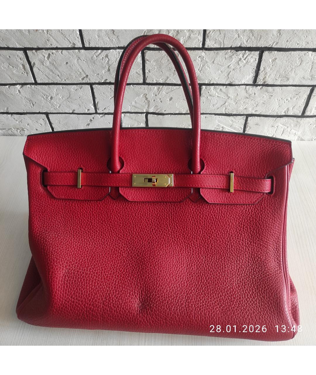 HERMES Красная кожаная сумка с короткими ручками, фото 5