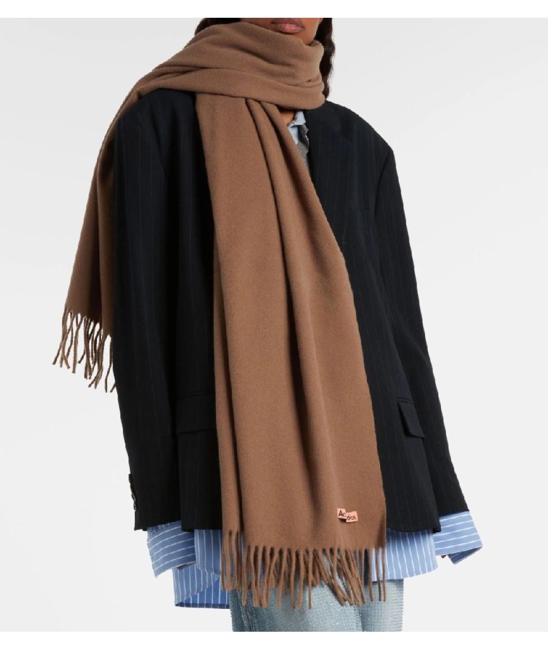 ACNE STUDIOS Коричневый шерстяной шарф, фото 2