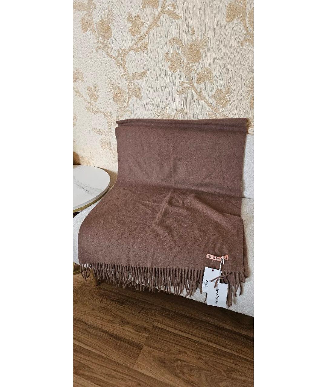 ACNE STUDIOS Коричневый шерстяной шарф, фото 5