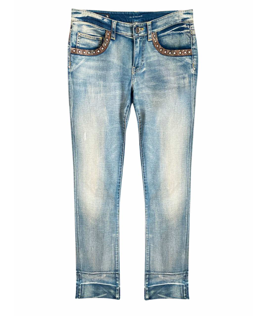 ELIE TAHARI Синие хлопко-эластановые прямые джинсы, фото 1