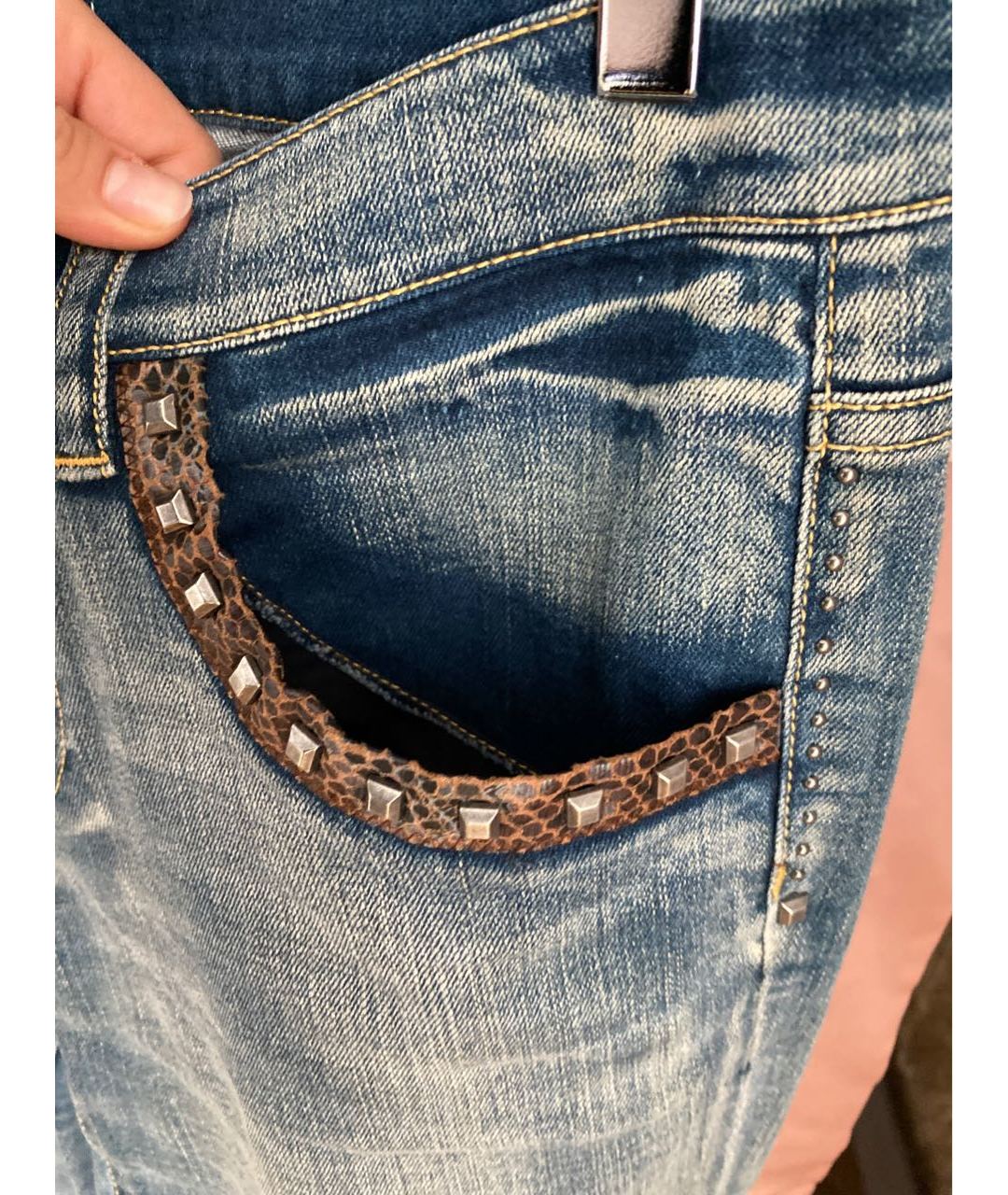 ELIE TAHARI Синие хлопко-эластановые прямые джинсы, фото 4