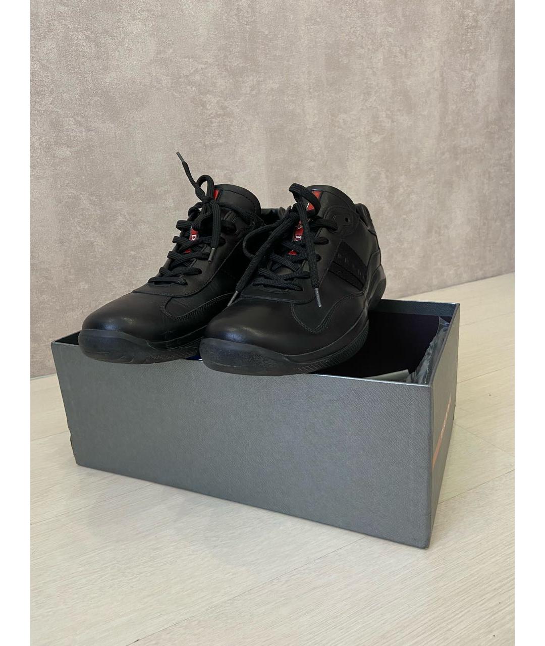 PRADA Черные кожаные низкие кроссовки / кеды, фото 2