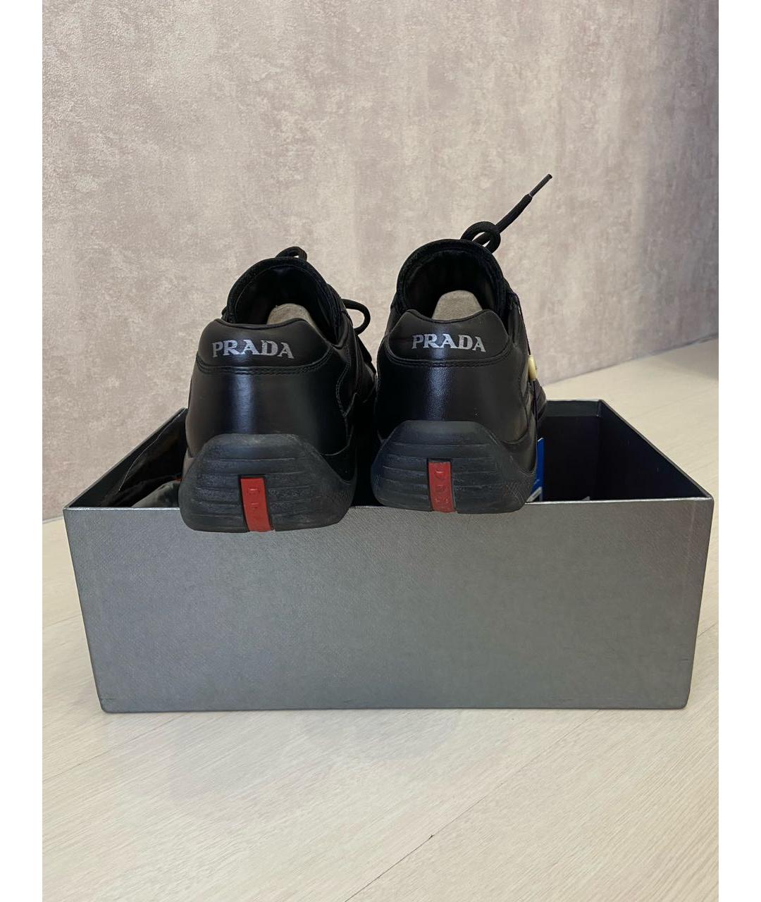 PRADA Черные кожаные низкие кроссовки / кеды, фото 3