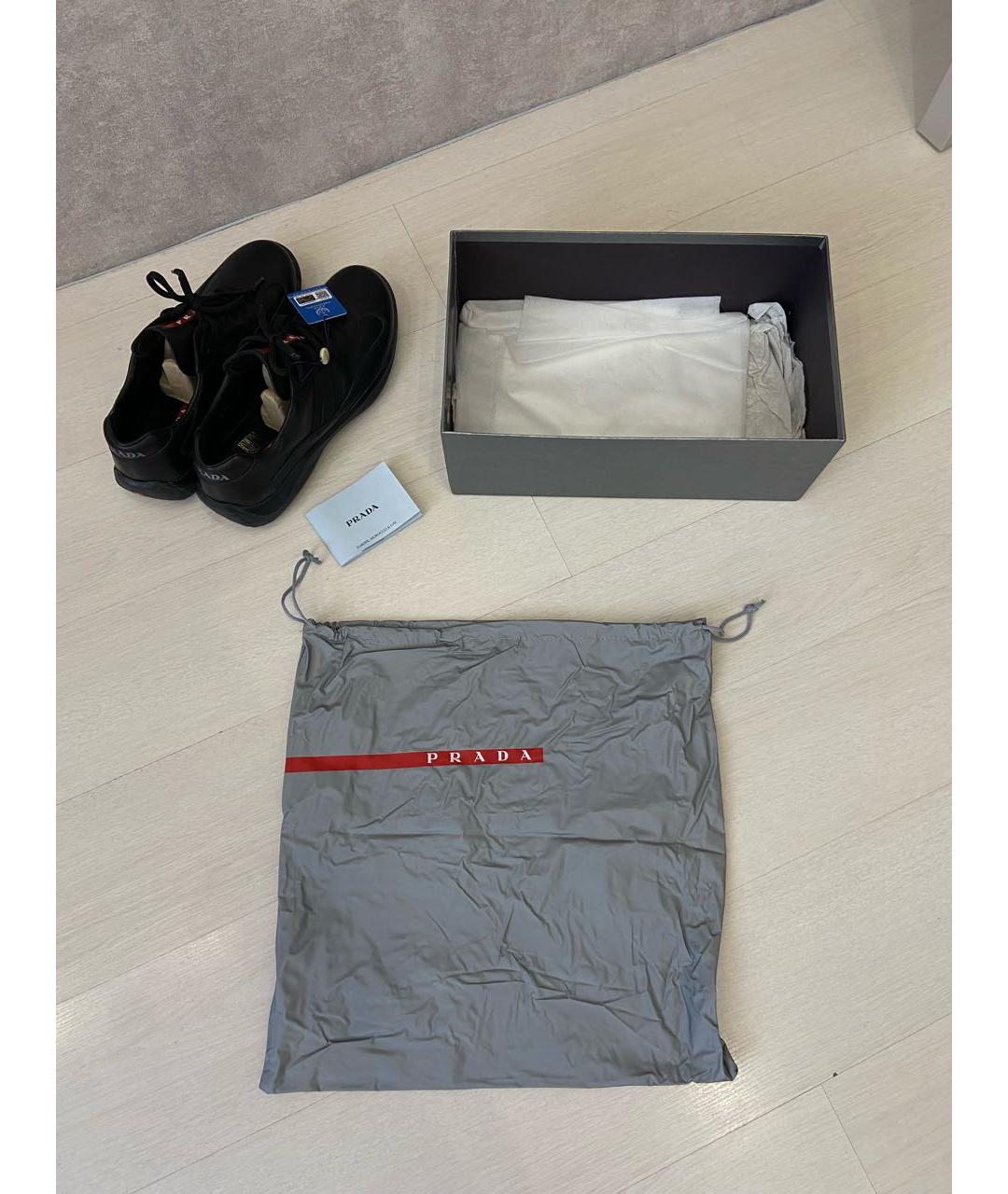 PRADA Черные кожаные низкие кроссовки / кеды, фото 4