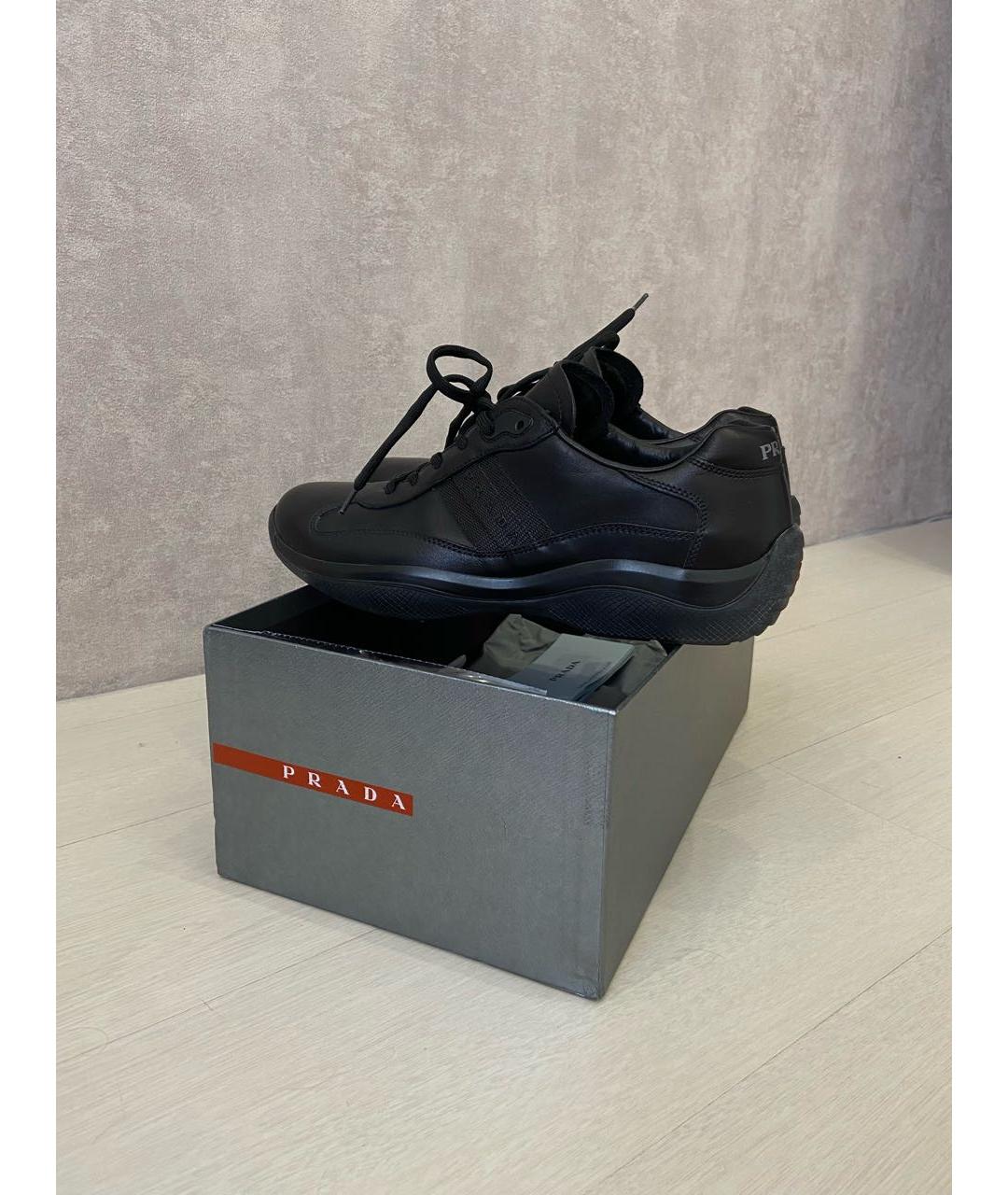 PRADA Черные кожаные низкие кроссовки / кеды, фото 8