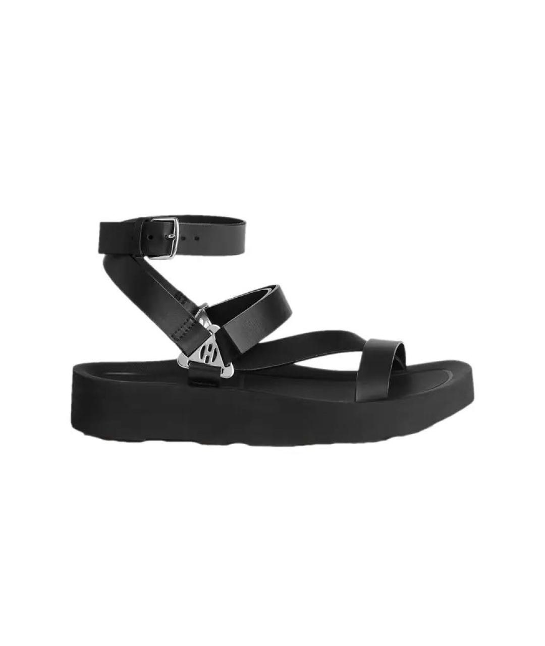 HERMES Черные кожаные сандалии, фото 7