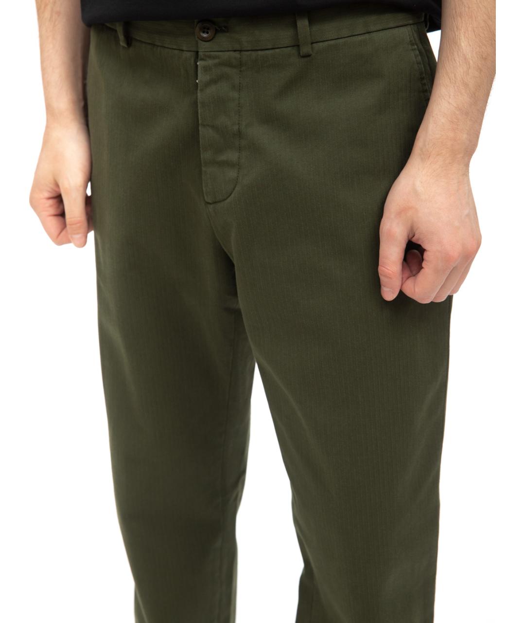 MAISON MARGIELA Зеленые хлопковые повседневные брюки, фото 3