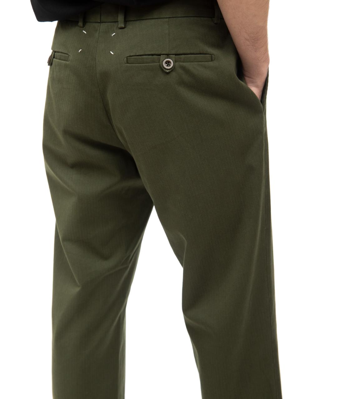 MAISON MARGIELA Зеленые хлопковые повседневные брюки, фото 2