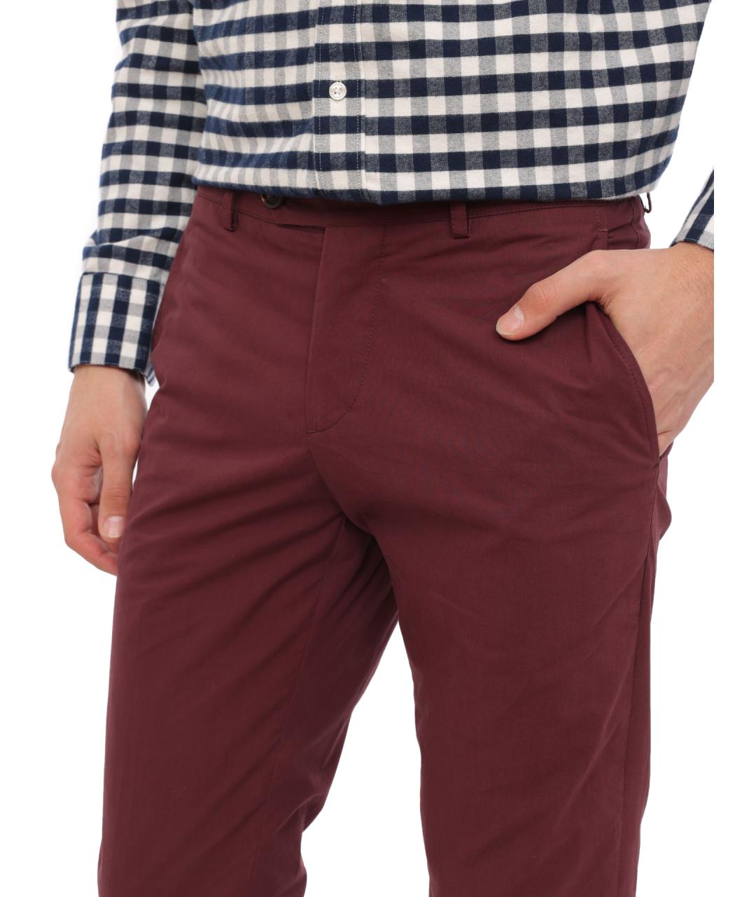 BRUNELLO CUCINELLI Бордовые хлопковые повседневные брюки, фото 2