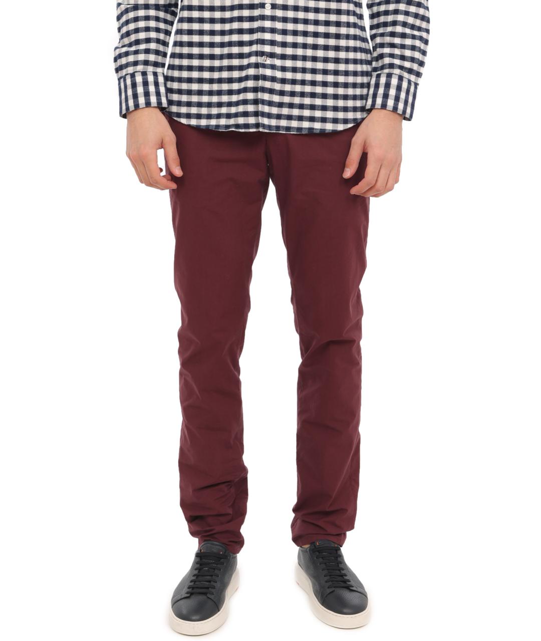 BRUNELLO CUCINELLI Бордовые хлопковые повседневные брюки, фото 1
