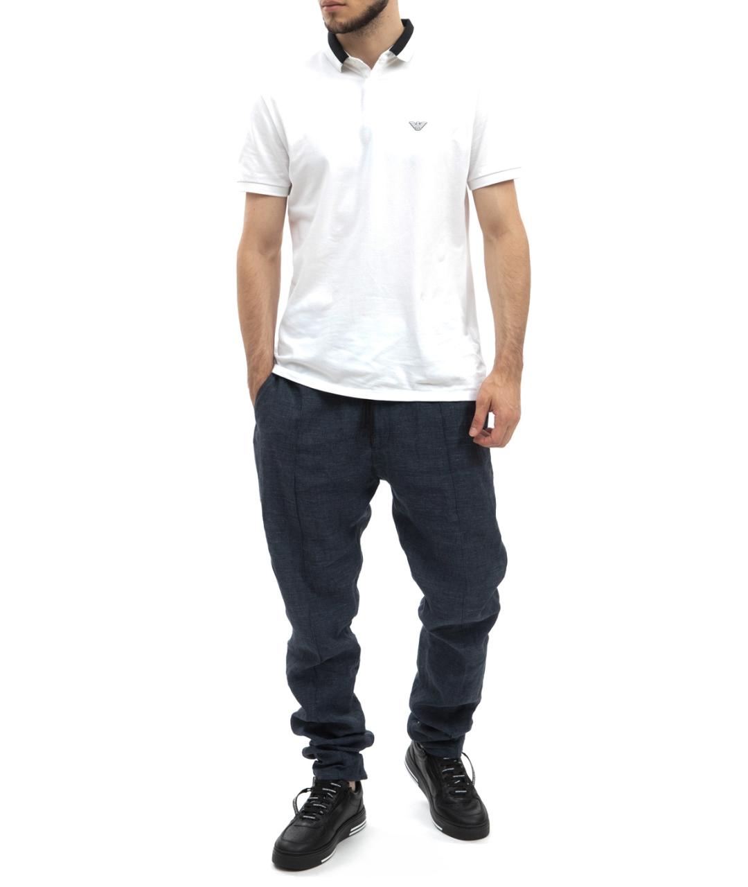 EMPORIO ARMANI Синие льняные повседневные брюки, фото 4