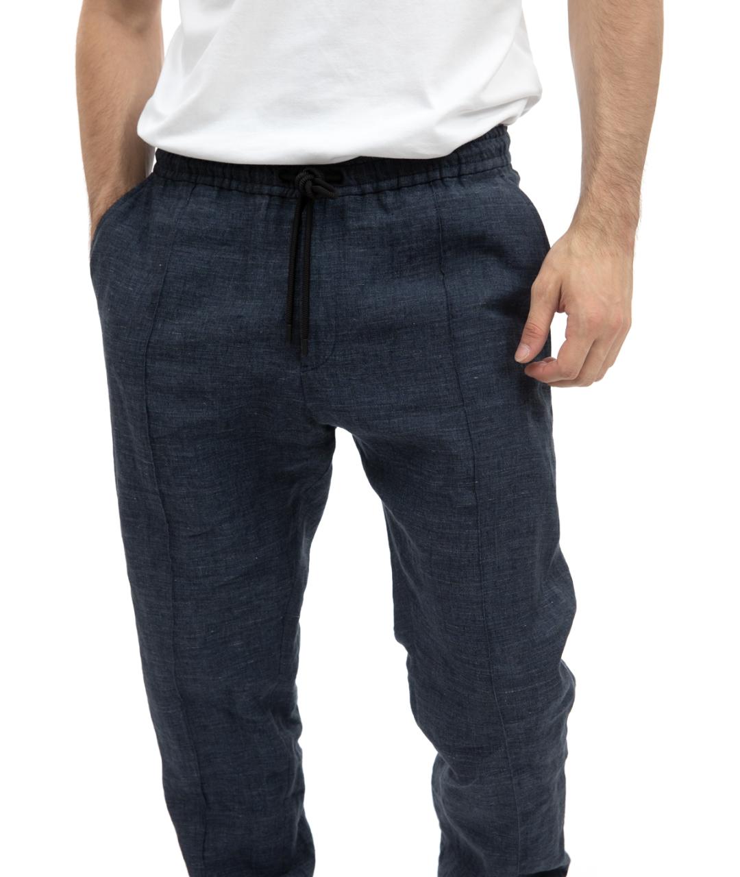 EMPORIO ARMANI Синие льняные повседневные брюки, фото 3