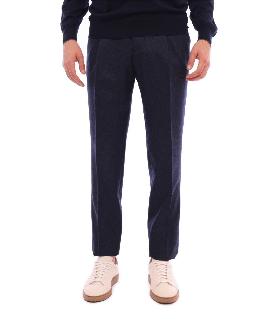 BRUNELLO CUCINELLI Темно-синие шерстяные повседневные брюки, фото 1