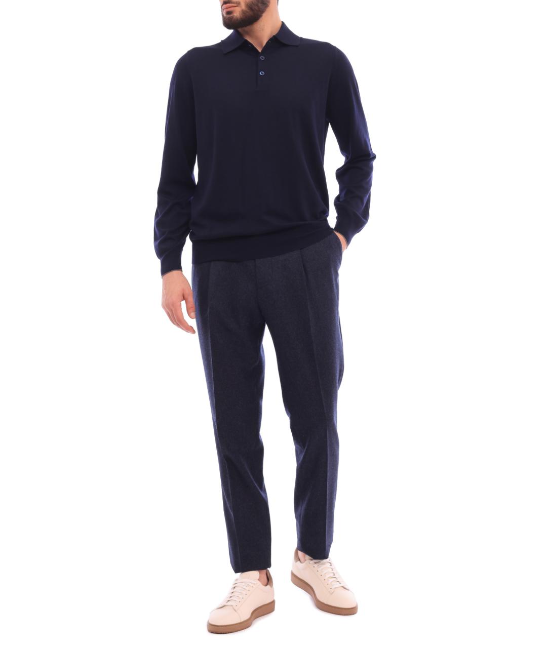 BRUNELLO CUCINELLI Темно-синие шерстяные повседневные брюки, фото 3