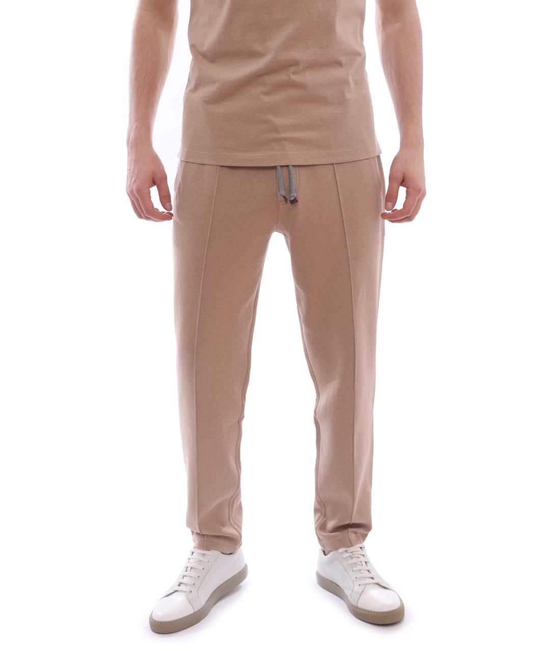 BRUNELLO CUCINELLI Бежевые хлопковые повседневные брюки, фото 1