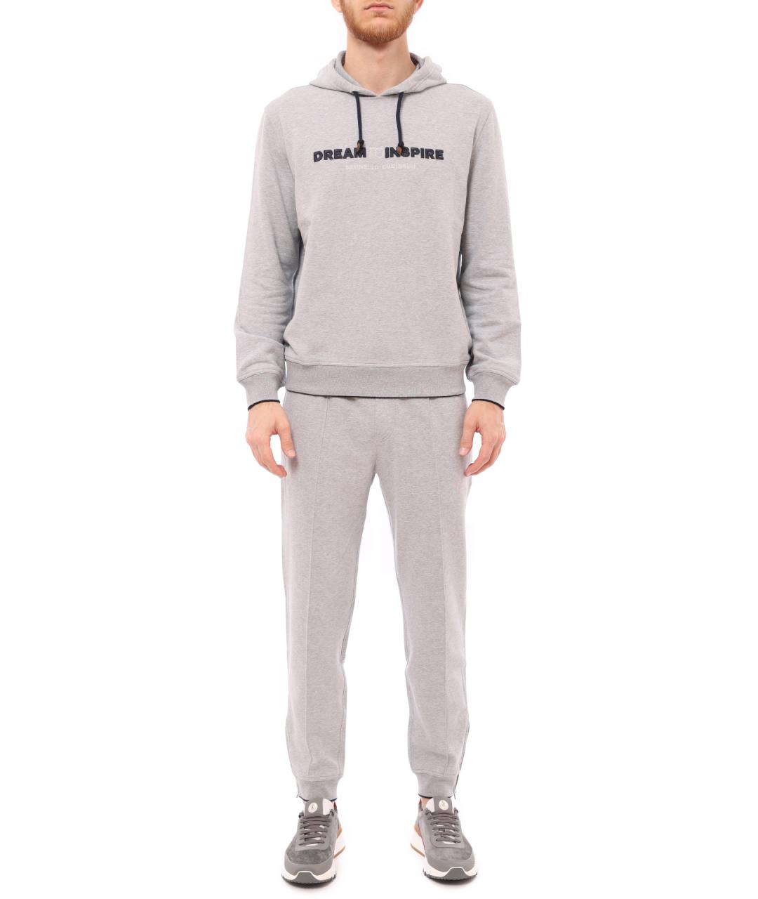 BRUNELLO CUCINELLI Серые хлопковые повседневные брюки, фото 2