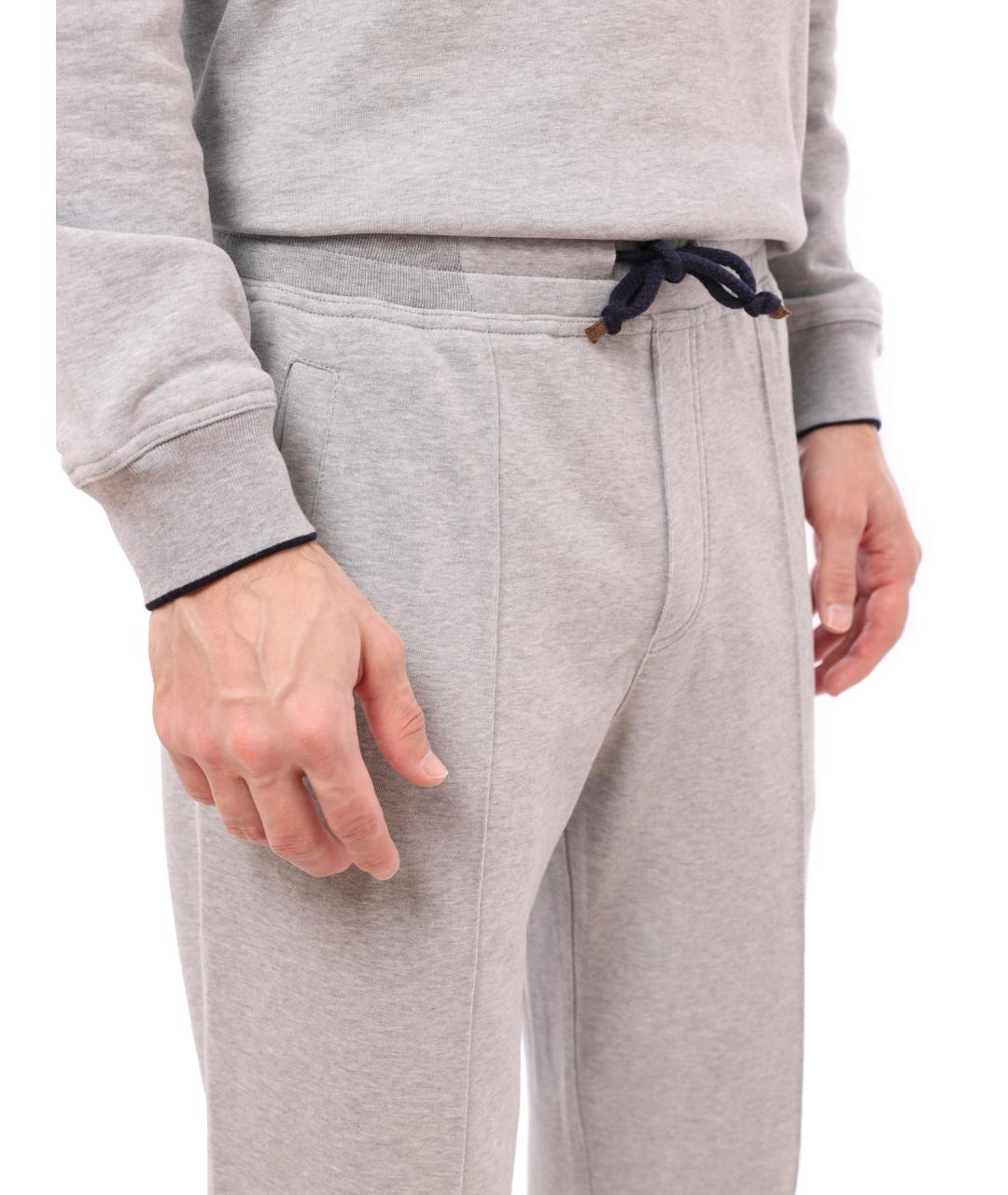 BRUNELLO CUCINELLI Серые хлопковые повседневные брюки, фото 5