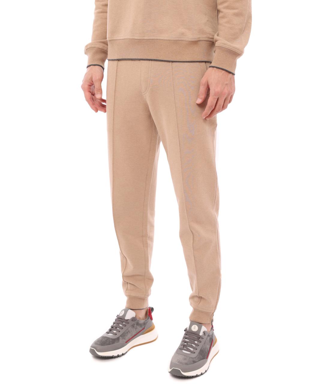 BRUNELLO CUCINELLI Бежевые хлопковые повседневные брюки, фото 3