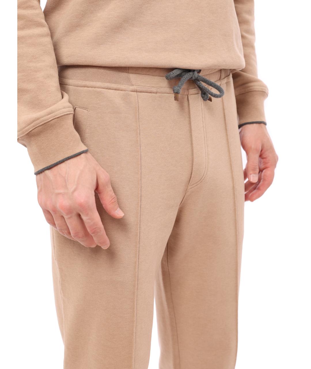 BRUNELLO CUCINELLI Бежевые хлопковые повседневные брюки, фото 5