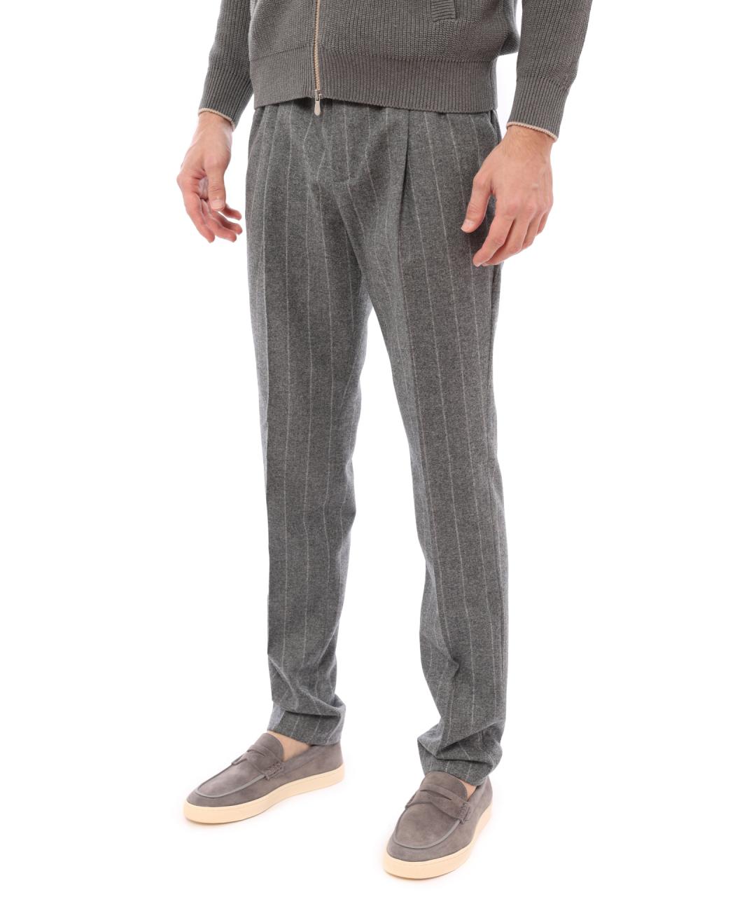 BRUNELLO CUCINELLI Серые шерстяные повседневные брюки, фото 3