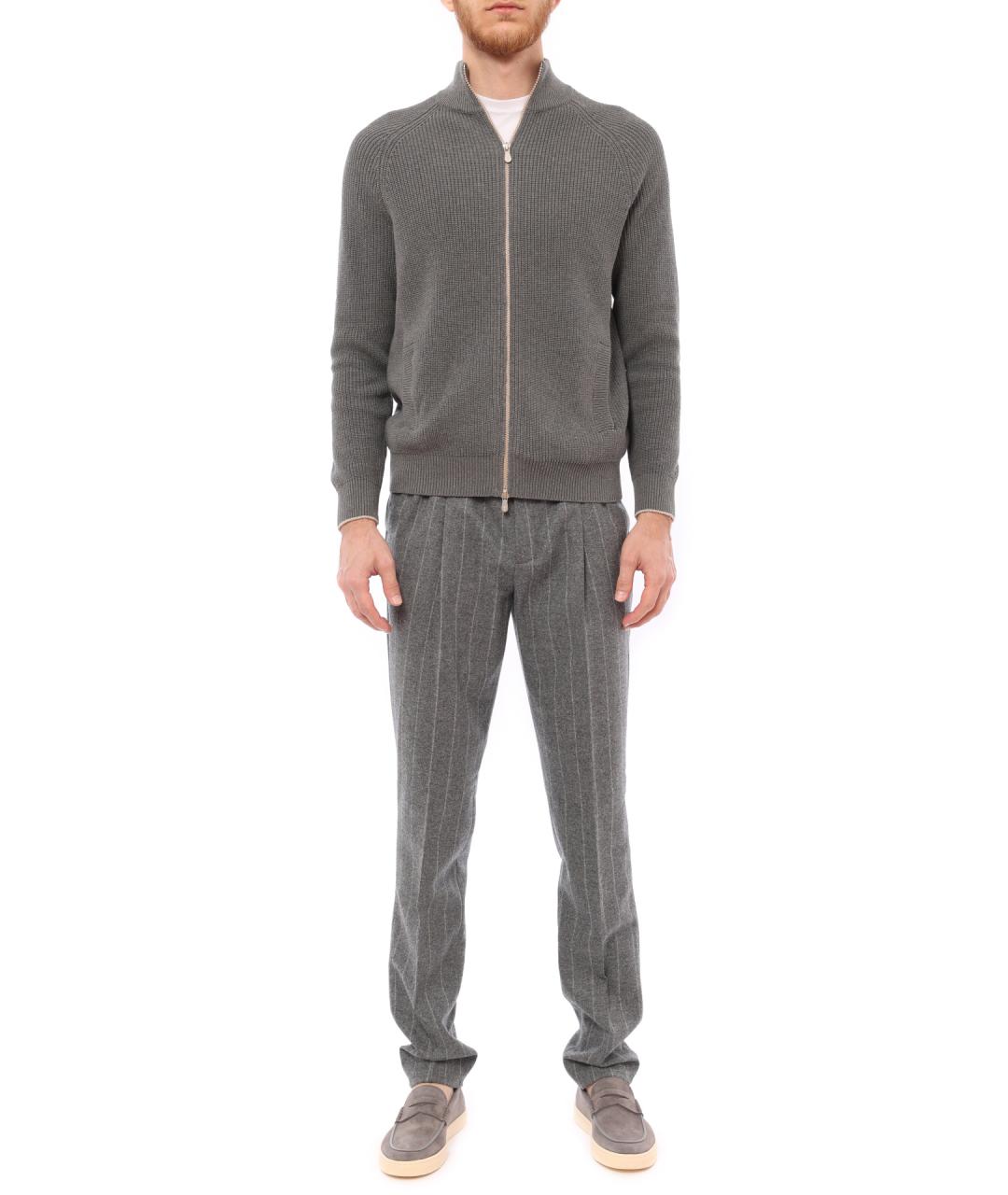 BRUNELLO CUCINELLI Серые шерстяные повседневные брюки, фото 2