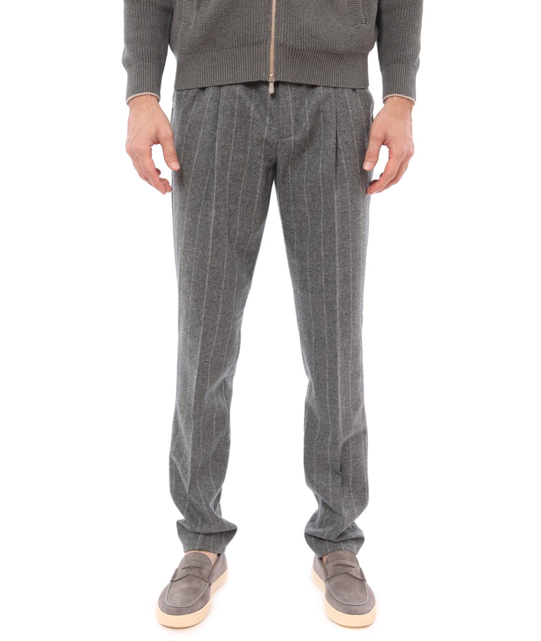 BRUNELLO CUCINELLI Серые шерстяные повседневные брюки, фото 1