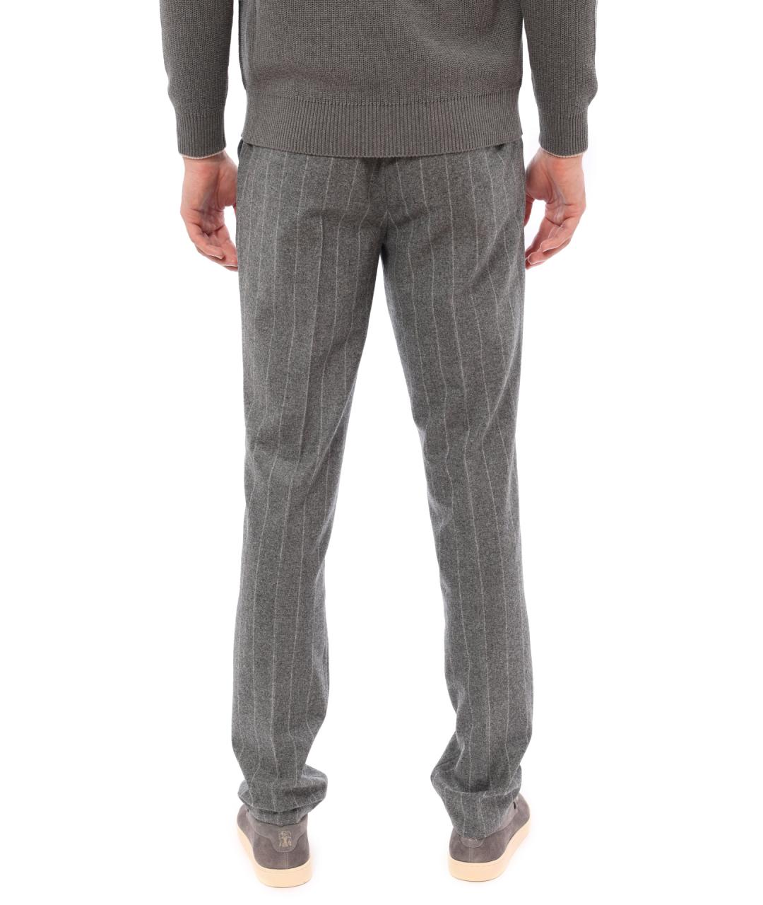 BRUNELLO CUCINELLI Серые шерстяные повседневные брюки, фото 4