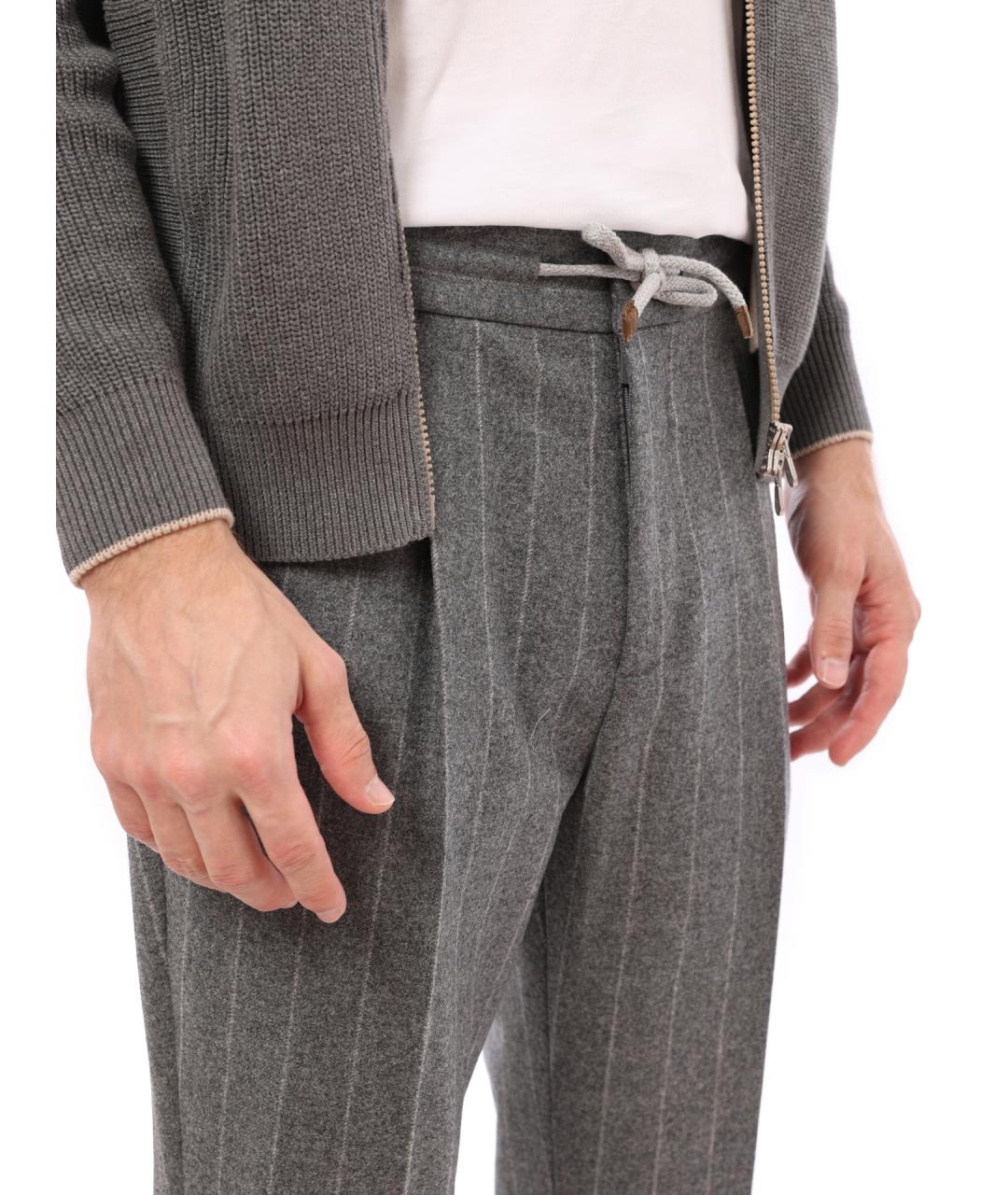 BRUNELLO CUCINELLI Серые шерстяные повседневные брюки, фото 5