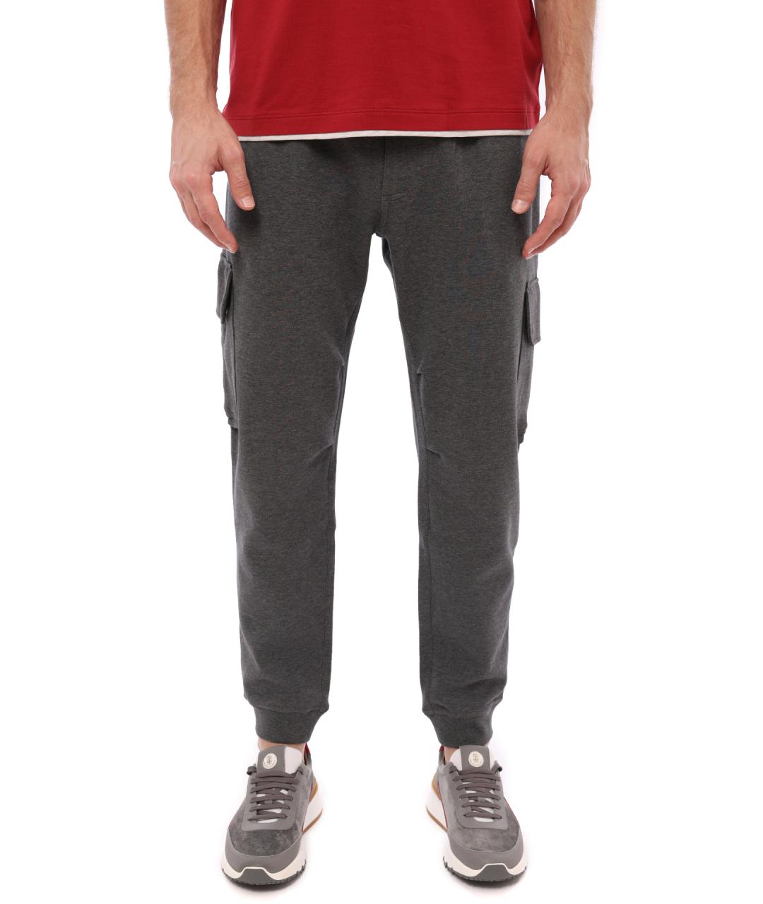 BRUNELLO CUCINELLI Серые хлопковые повседневные брюки, фото 1