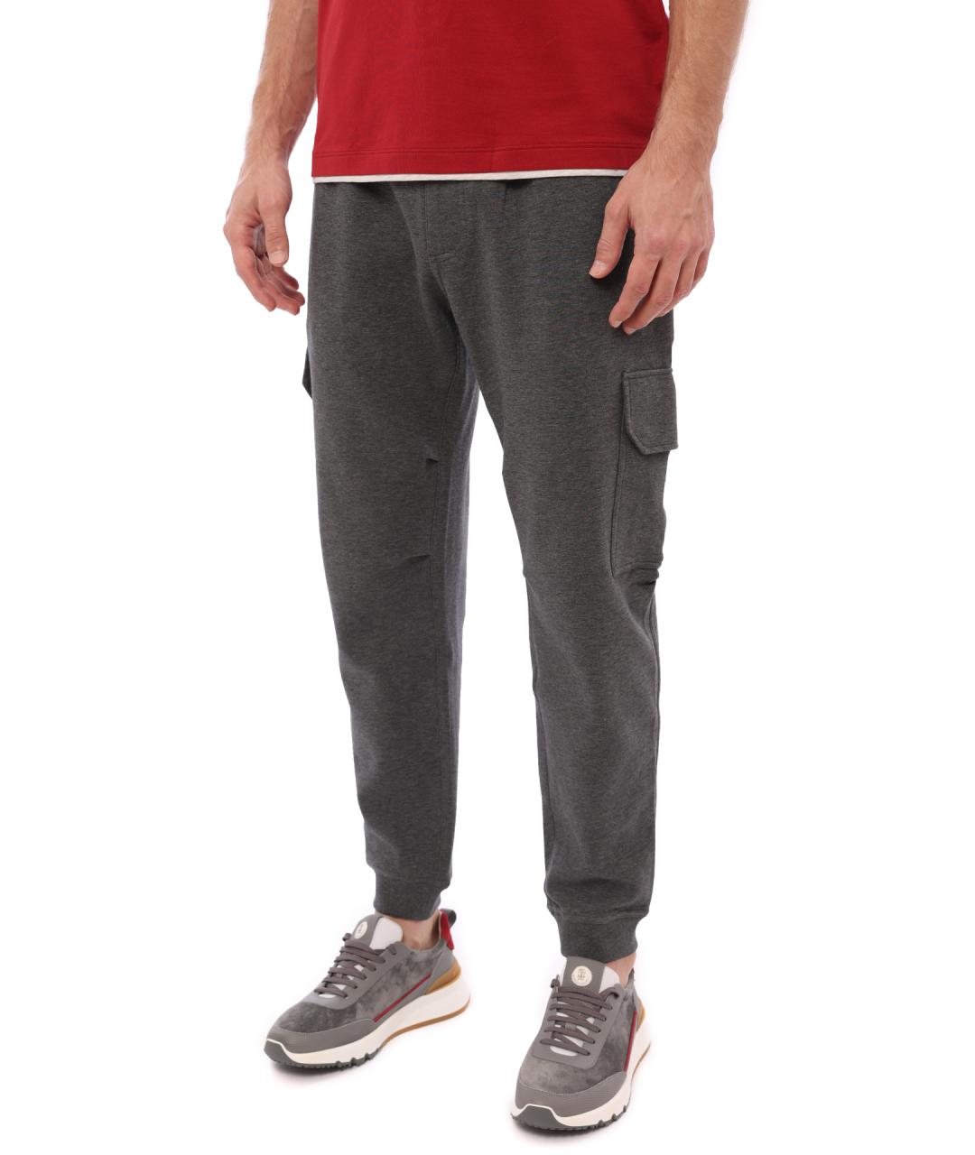 BRUNELLO CUCINELLI Серые хлопковые повседневные брюки, фото 3