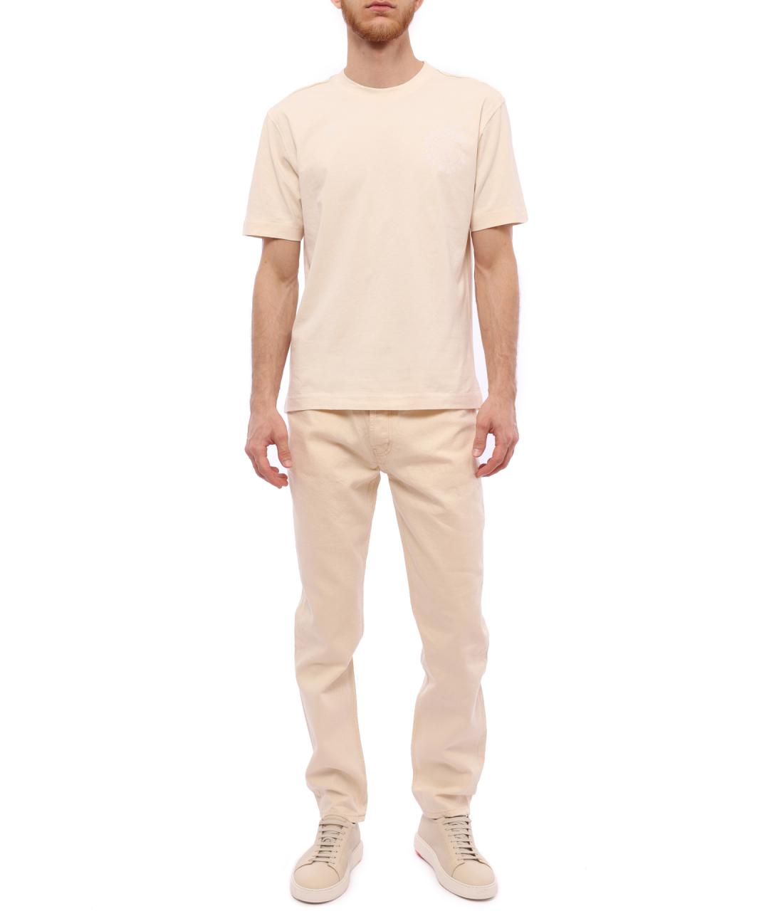 HUGO Бежевые хлопковые прямые джинсы, фото 2