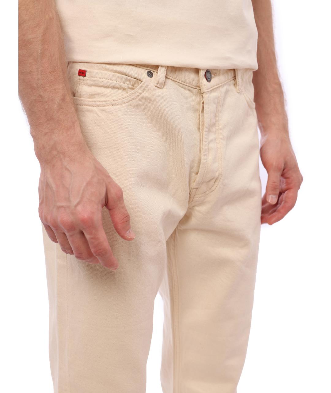 HUGO Бежевые хлопковые прямые джинсы, фото 4