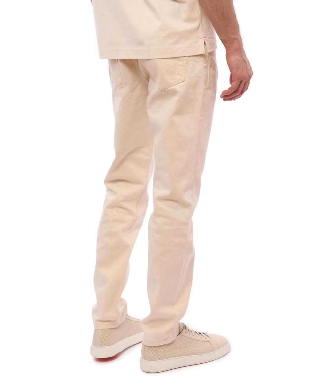 HUGO Бежевые хлопковые прямые джинсы, фото 3