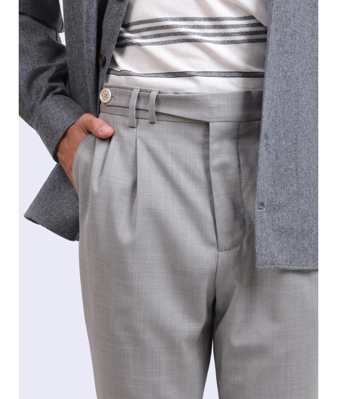 BRUNELLO CUCINELLI Серые шерстяные повседневные брюки, фото 4