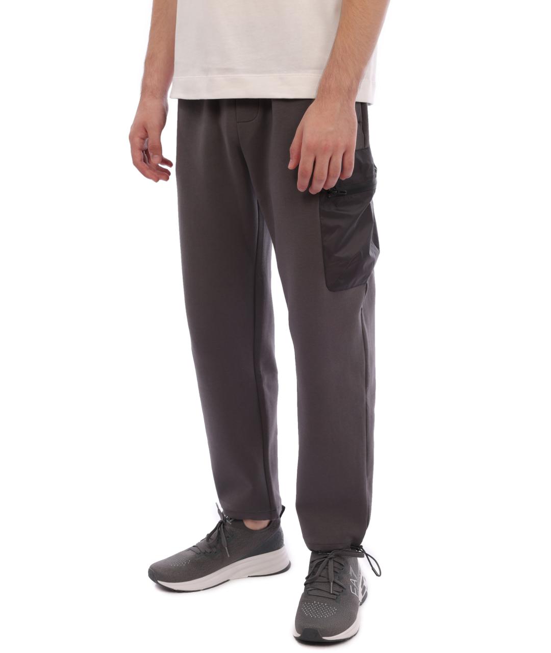 EMPORIO ARMANI Серые хлопковые повседневные брюки, фото 3