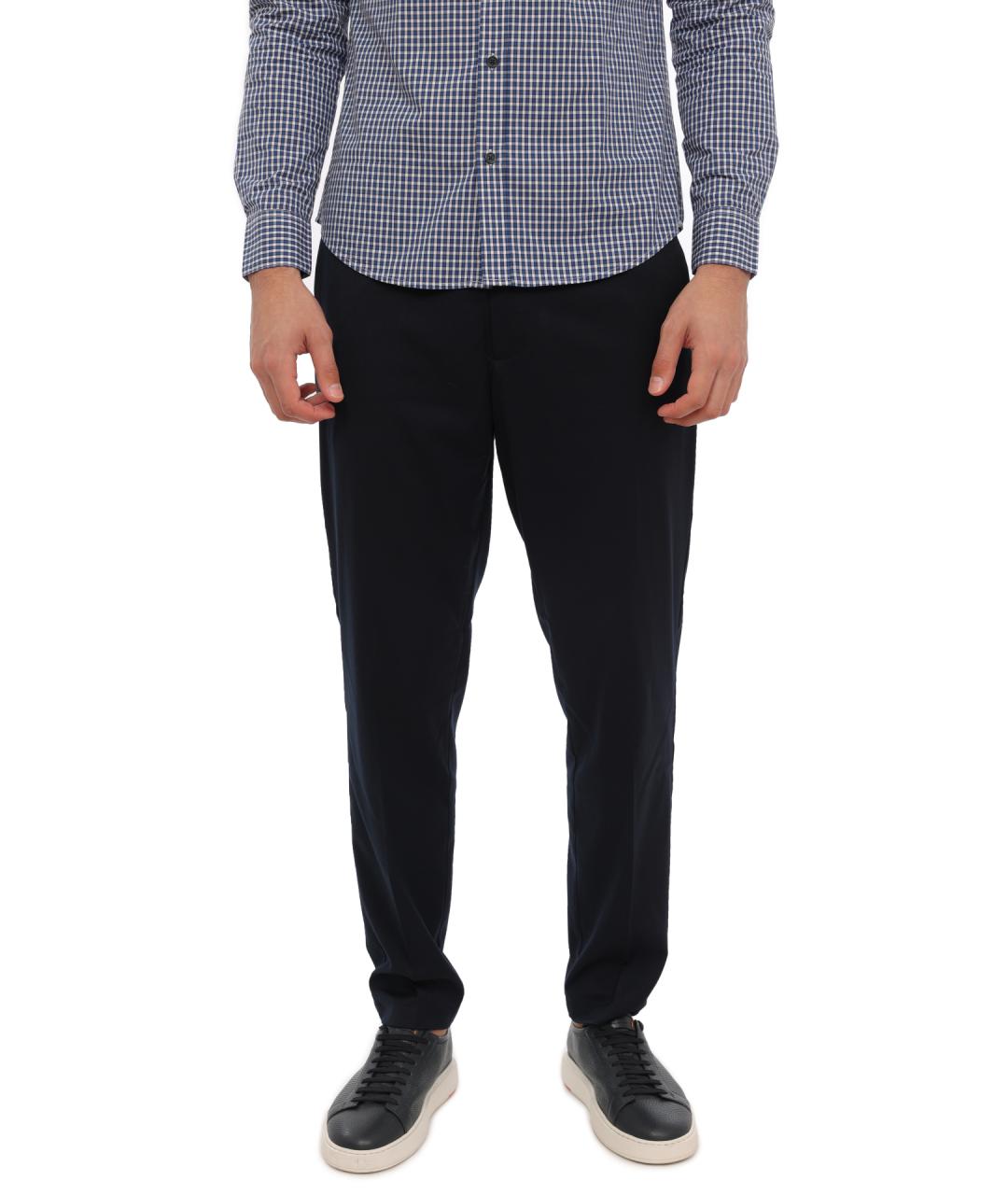 ARMANI EXCHANGE Темно-синие шерстяные повседневные брюки, фото 1
