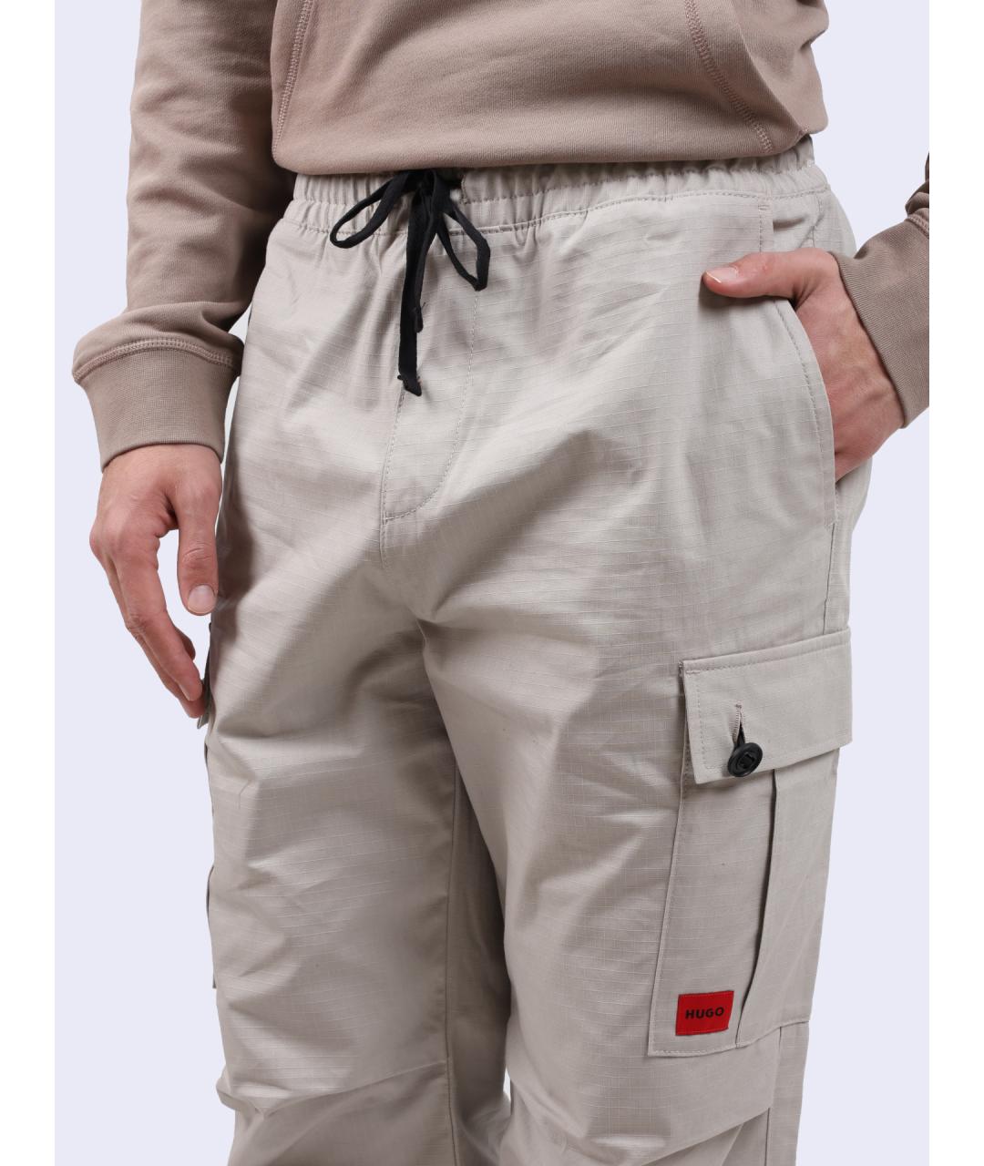 HUGO Бежевые хлопковые повседневные брюки, фото 4
