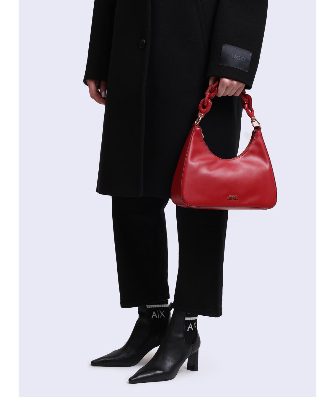 TOMMY HILFIGER Красная кожаная сумка через плечо, фото 2