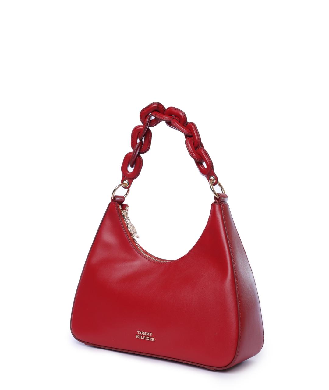 TOMMY HILFIGER Красная кожаная сумка через плечо, фото 3