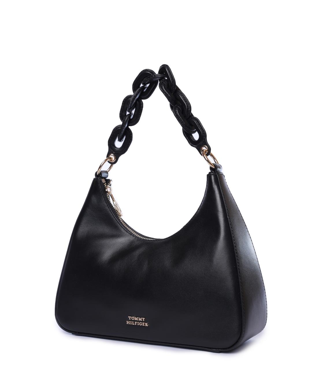 TOMMY HILFIGER Черная кожаная сумка через плечо, фото 3