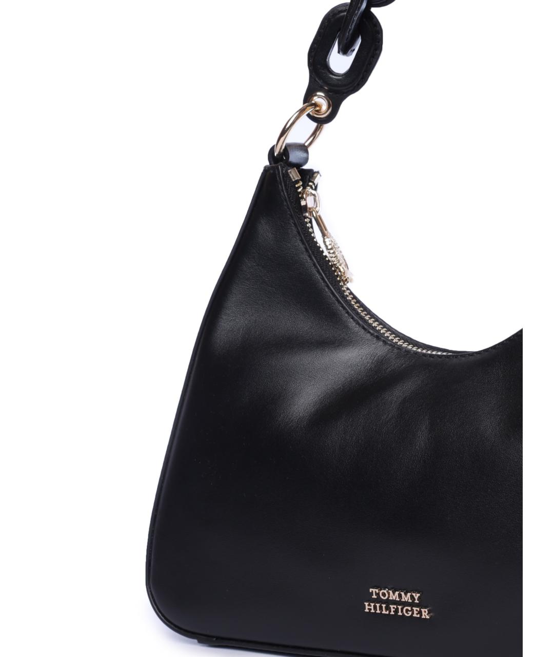 TOMMY HILFIGER Черная кожаная сумка через плечо, фото 4